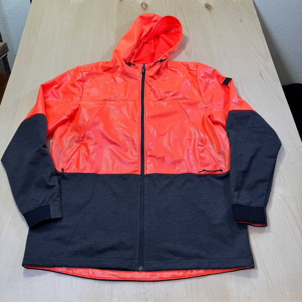 Under Armour ColdGear Mens XL Neon Orange Charcoal Grey Colorblock Zip Hoodie